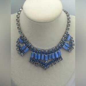 Vintage Collar Necklace Blue Rhinestones & Cabochon Baguettes Estate Find